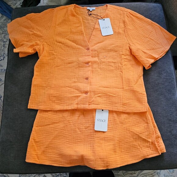 S'edge Rowan Top Shirt & Leslie Skorts 2 Piece Women's Orange Button Front set L - Picture 7 of 14